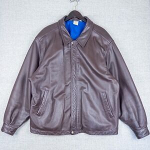 Vintage Bomber Leather Jacket Merit Awards Brown Mens XL Full Zip Lined